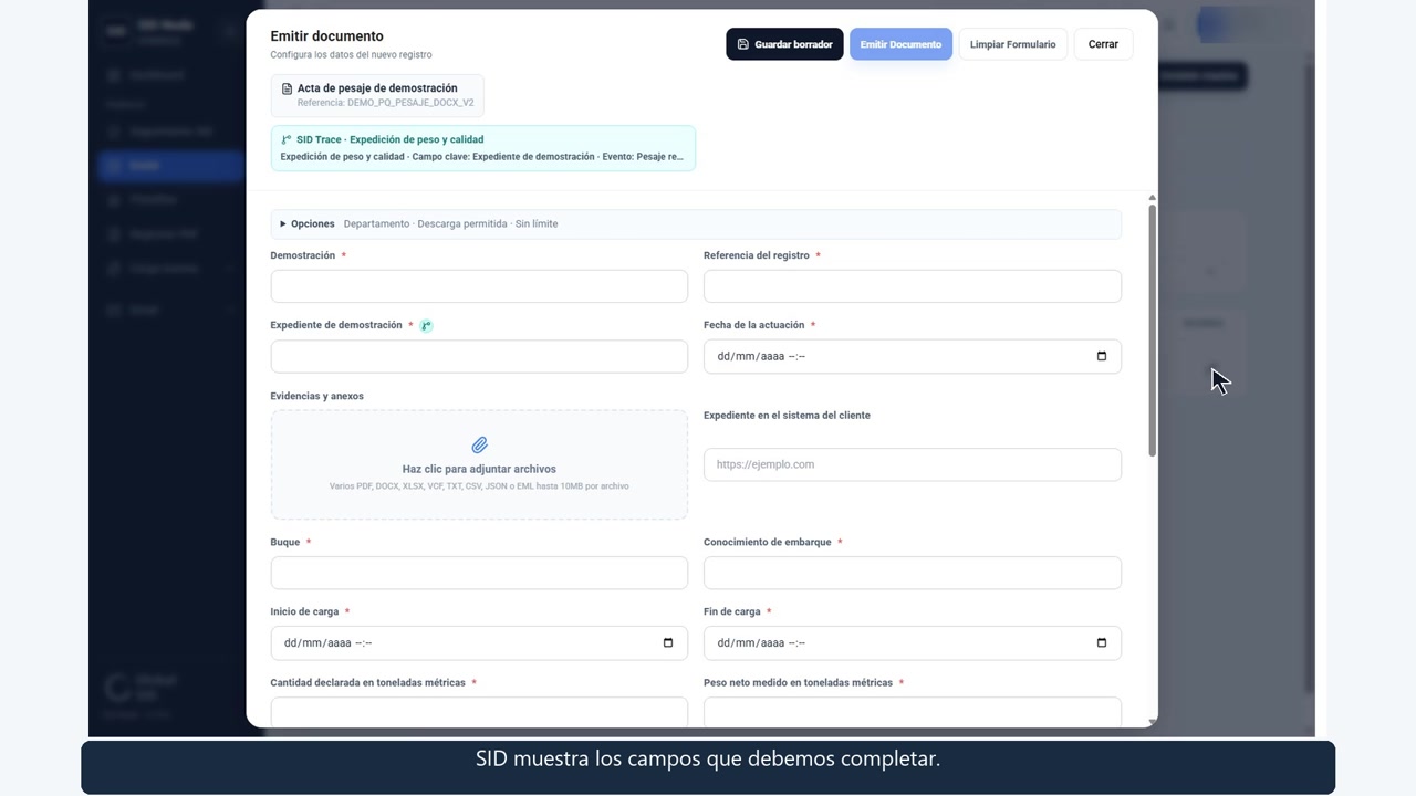 Demostración de la emisión de un documento PDF con una plantilla DOCX